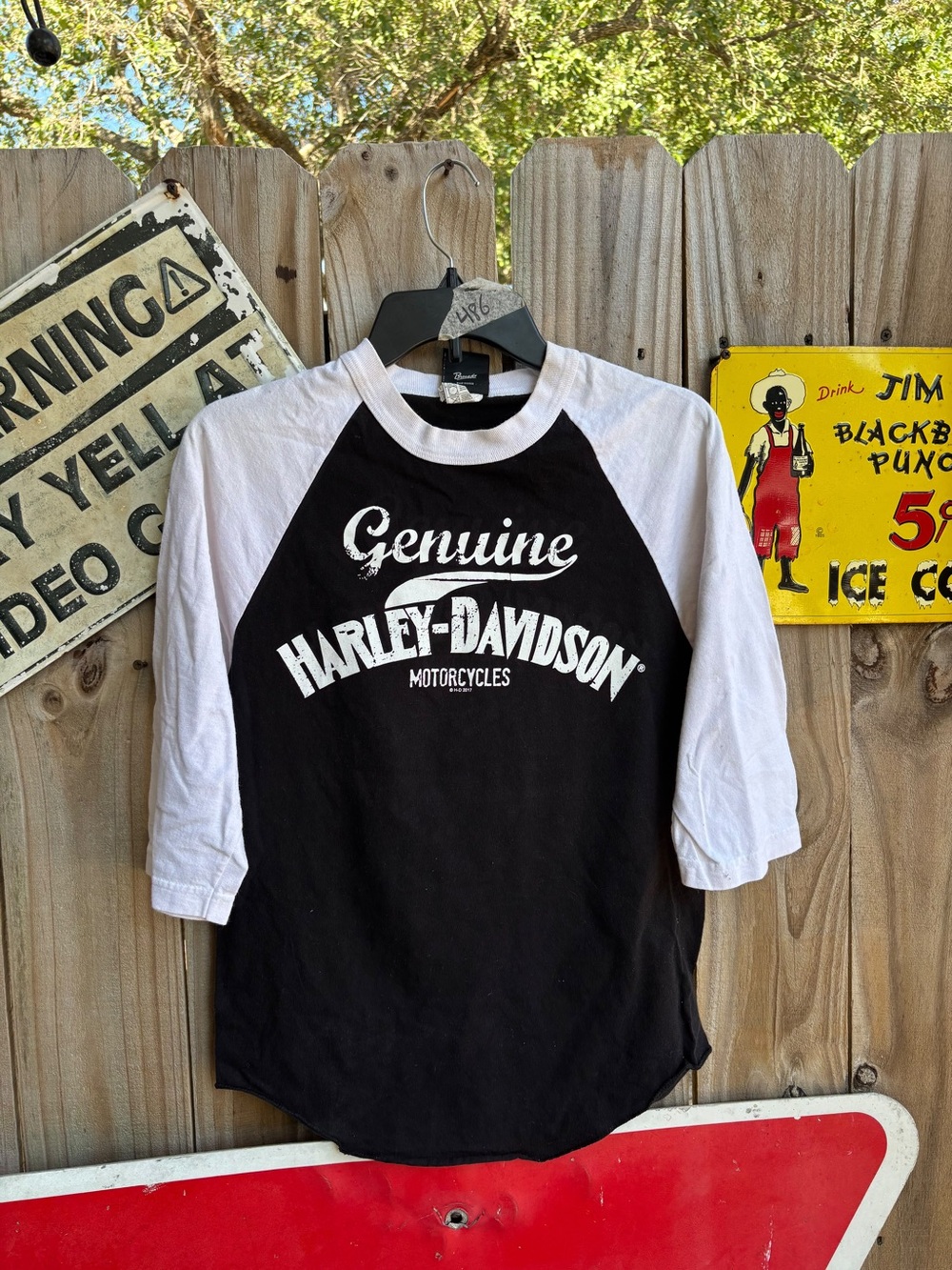 Harley Davidson black & white baseball tee
